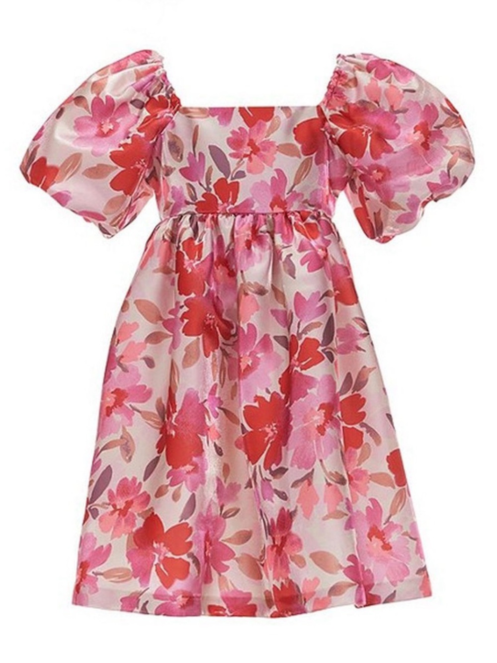 Bonnie Jean Pink Red Floral Puff Sleeve Dress